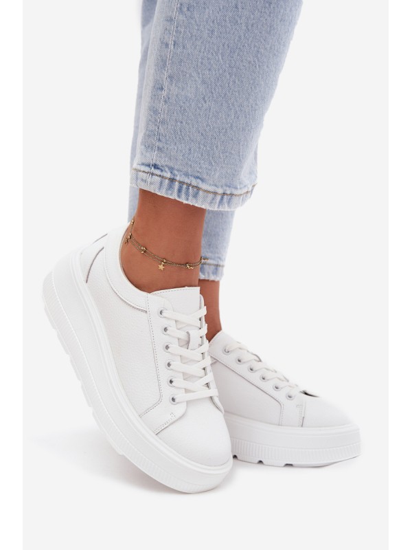 Leather Sneakers On Chunky Platform White Sylvessa