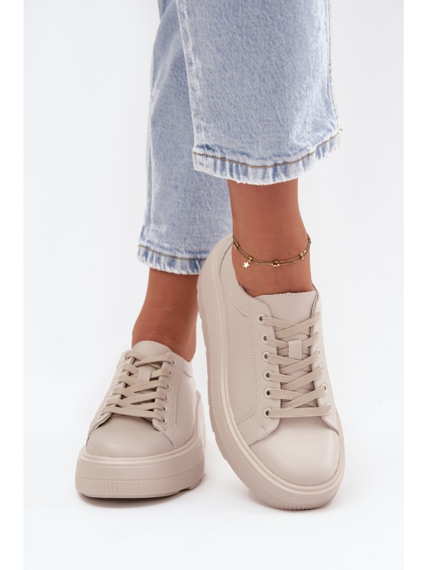 Leather Sneakers on a Thick Platform Beige Sylvessa