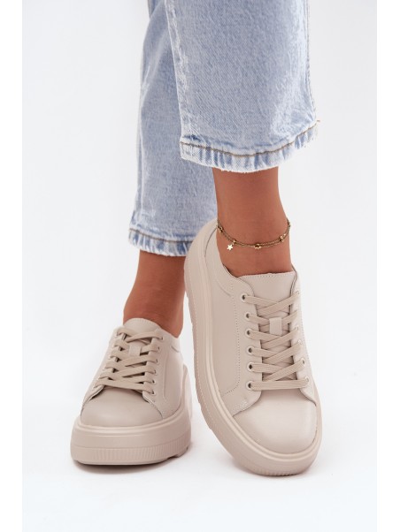 Leather Sneakers on a Thick Platform Beige Sylvessa