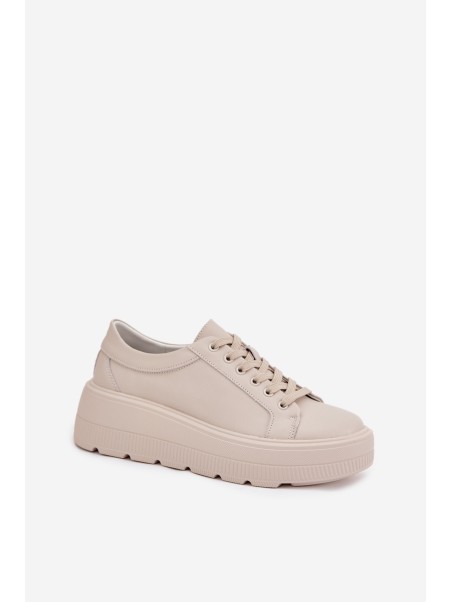 Leather Sneakers on a Thick Platform Beige Sylvessa