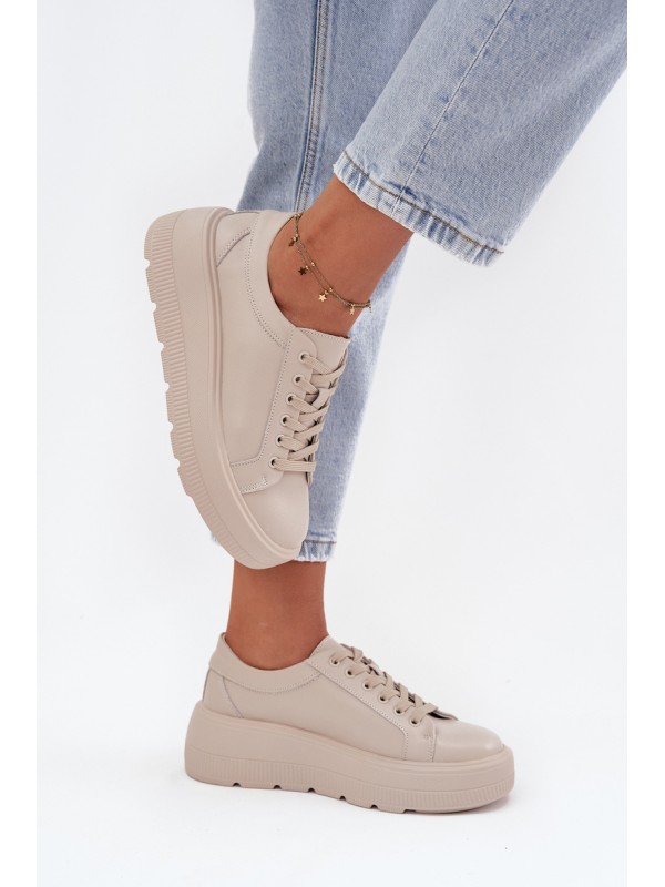 Leather Sneakers on a Thick Platform Beige Sylvessa
