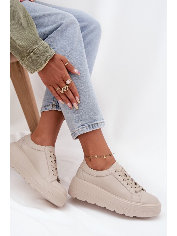 Leather Sneakers on a Thick Platform Beige Sylvessa