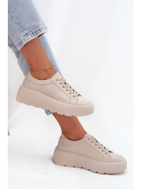 Leather Sneakers on a Thick Platform Beige Sylvessa