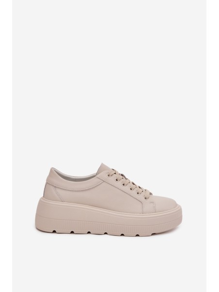 Leather Sneakers on a Thick Platform Beige Sylvessa
