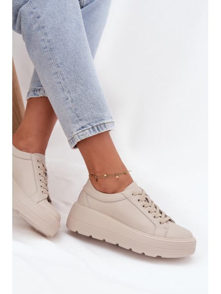 Leather Sneakers on a Thick Platform Beige Sylvessa