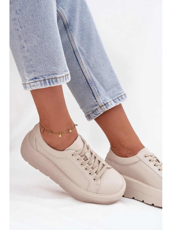 Leather Sneakers on a Thick Platform Beige Sylvessa