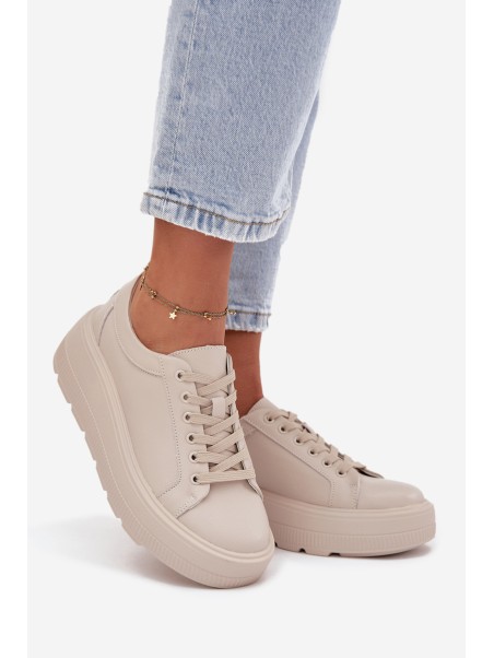 Leather Sneakers on a Thick Platform Beige Sylvessa