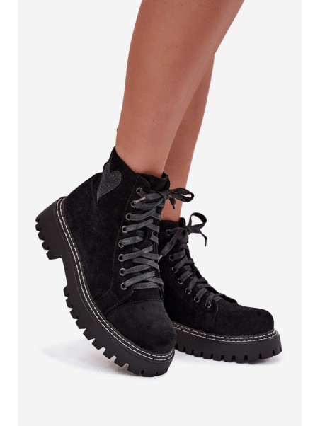 Women's Boots with Glitter Heart Black Nariri