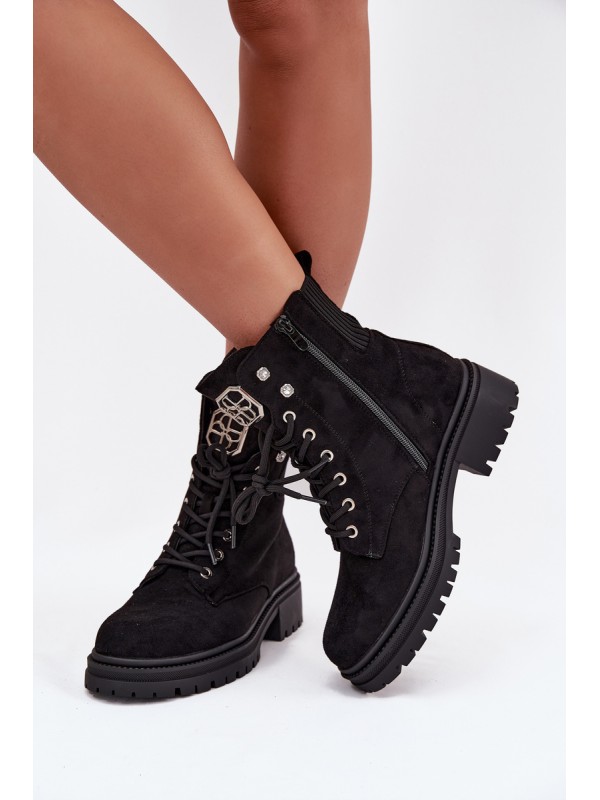 Women's insulated workery boots with decorations Black Olivira