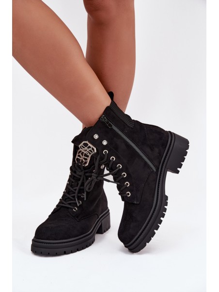 Women's insulated workery boots with decorations Black Olivira