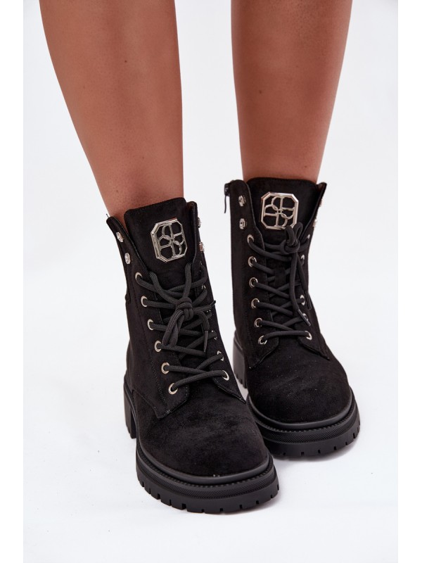 Women's insulated workery boots with decorations Black Olivira