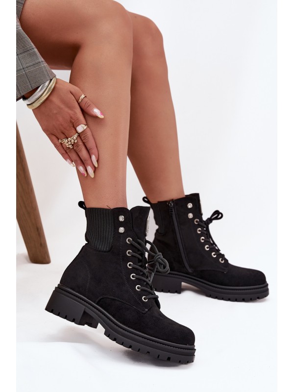Women's insulated workery boots with decorations Black Olivira