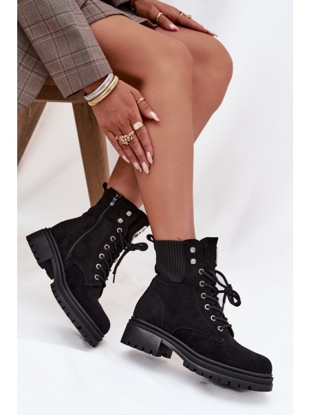 Women's insulated workery boots with decorations Black Olivira