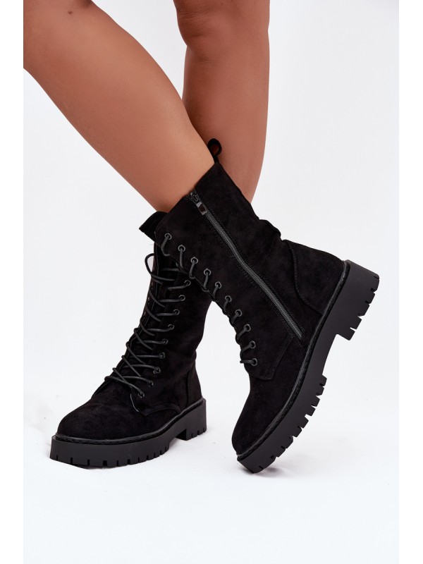Women's Workery Boots Lined Black Marvielle