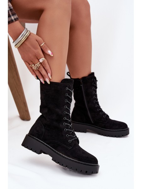 Women's Workery Boots Lined Black Marvielle