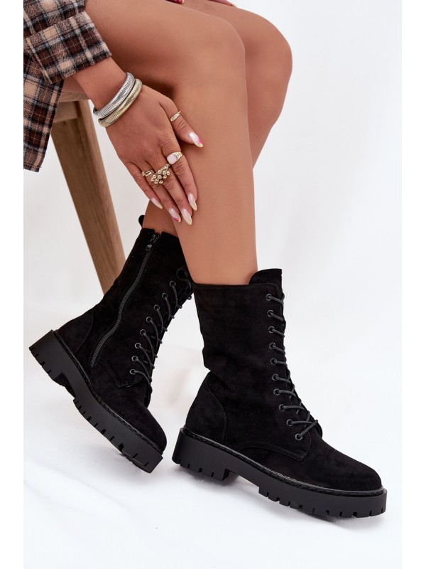 Women's Workery Boots Lined Black Marvielle