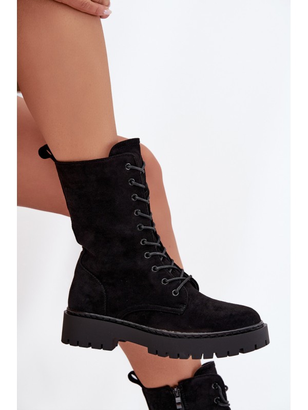 Women's Workery Boots Lined Black Marvielle
