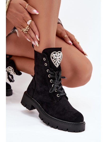 Women's workery with crystals on tongue black Rosira