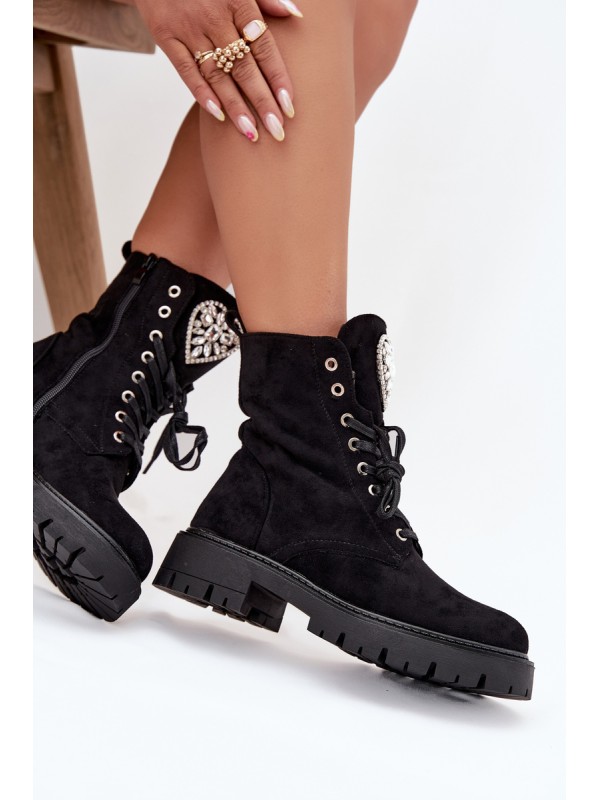 Women's workery with crystals on tongue black Rosira