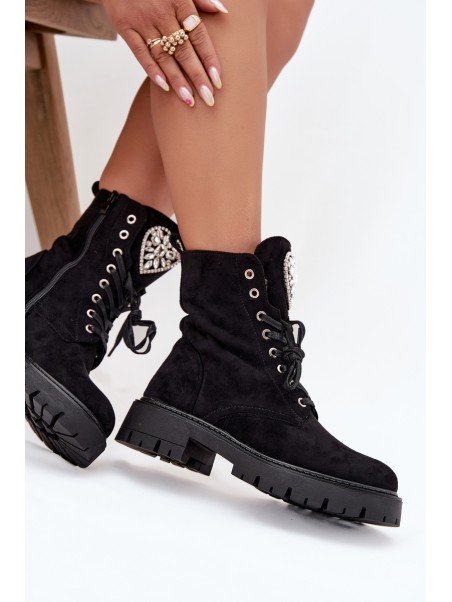Women's workery with crystals on tongue black Rosira