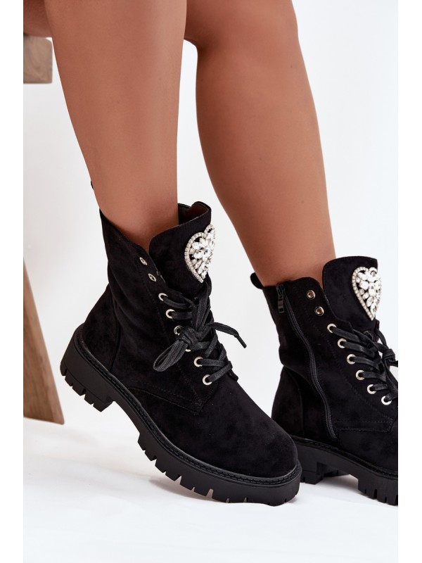 Women's workery with crystals on tongue black Rosira