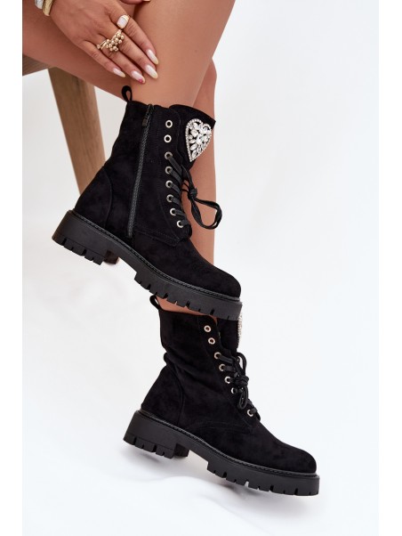 Women's workery with crystals on tongue black Rosira