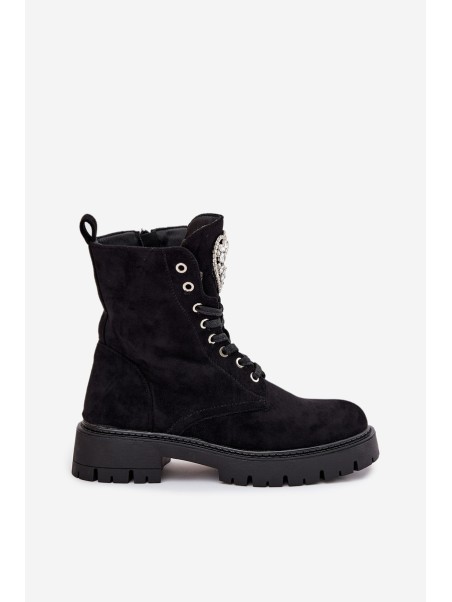 Women's workery with crystals on tongue black Rosira