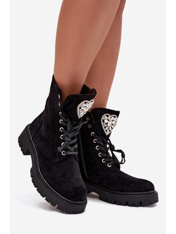Women's workery with crystals on tongue black Rosira