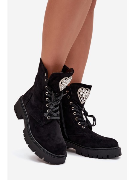 Women's workery with crystals on tongue black Rosira