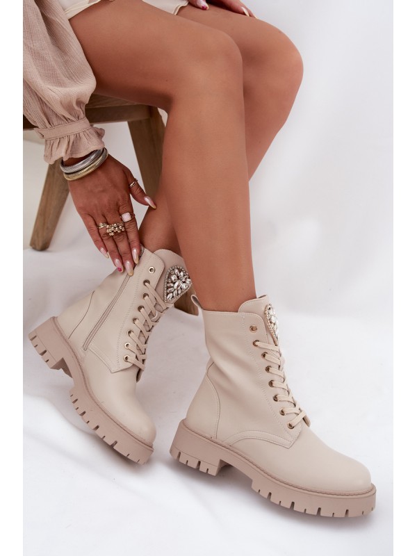 Women's workery with crystals on the tongue light beige Rosira