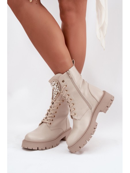 Women's workery with crystals on the tongue light beige Rosira
