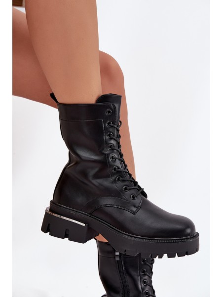 Women's Work Boots on Block Heel Black Alviora