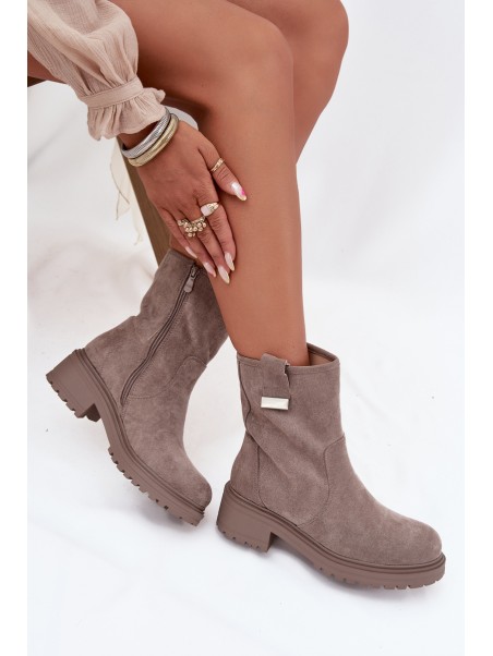 Insulated Women's Ankle Boots Low Heel Gray Mirellea