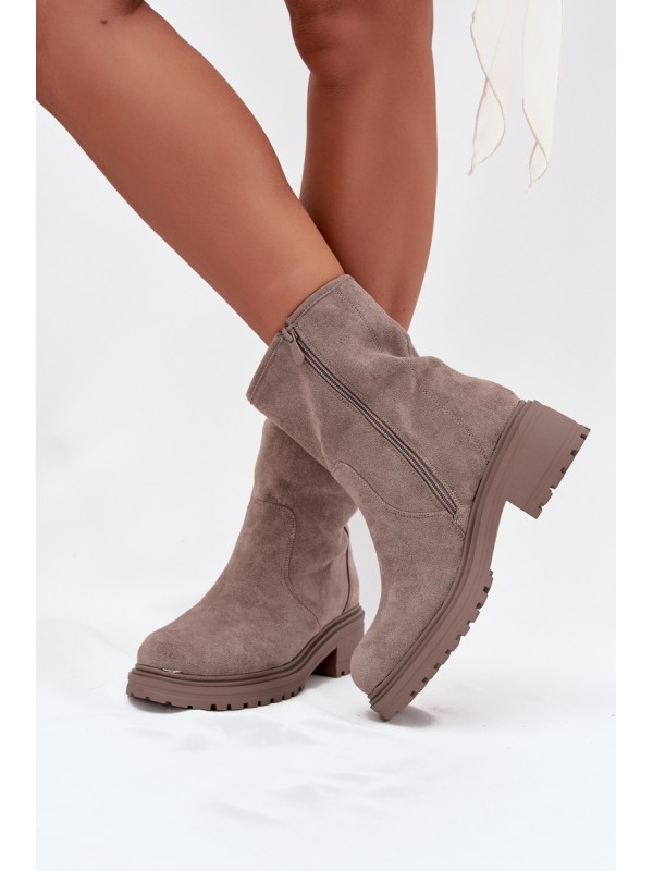 Insulated Women's Ankle Boots Low Heel Gray Mirellea