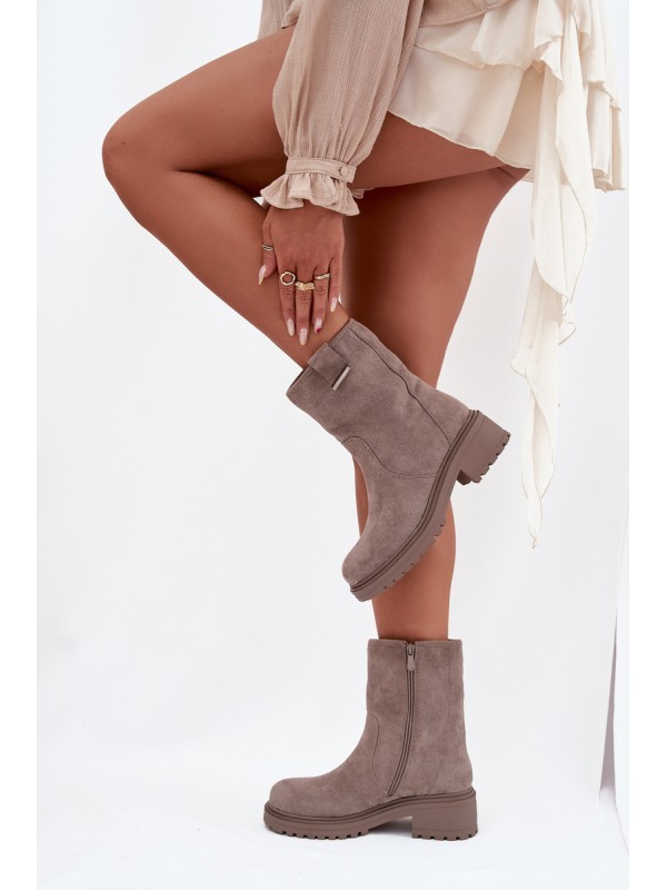 Insulated Women's Ankle Boots Low Heel Gray Mirellea
