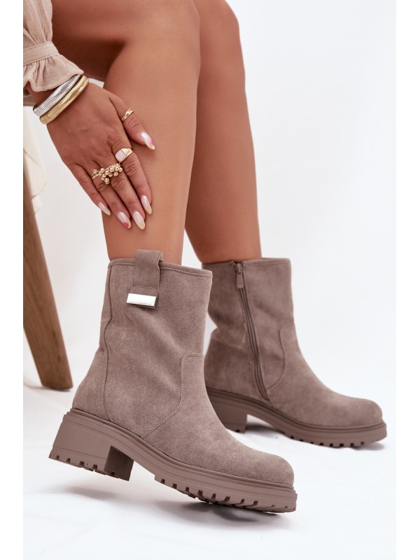 Insulated Women's Ankle Boots Low Heel Gray Mirellea