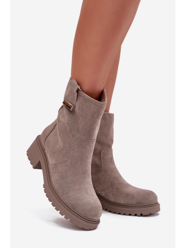 Insulated Women's Ankle Boots Low Heel Gray Mirellea