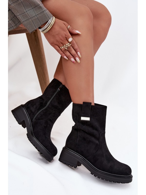 Insulated Women's Ankle Boots Low Heel Black Mirellea