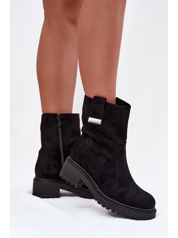 Insulated Women's Ankle Boots Low Heel Black Mirellea
