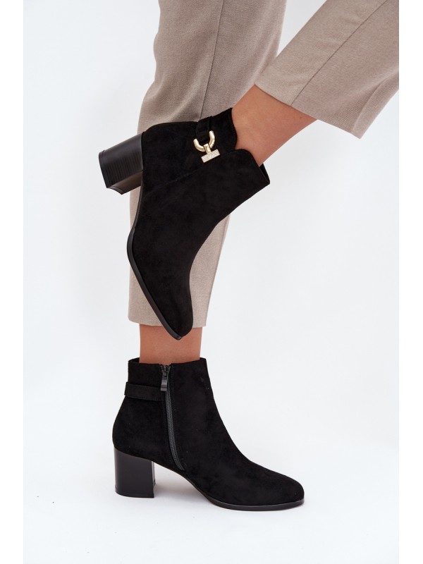 Insulated Women's Ankle Boots on Heel with Gold Detail Black Renora