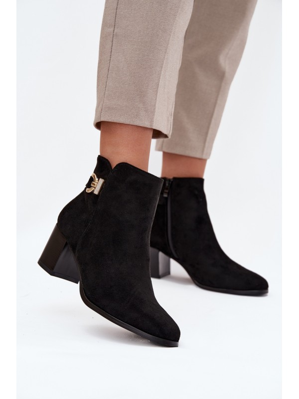 Insulated Women's Ankle Boots on Heel with Gold Detail Black Renora 2