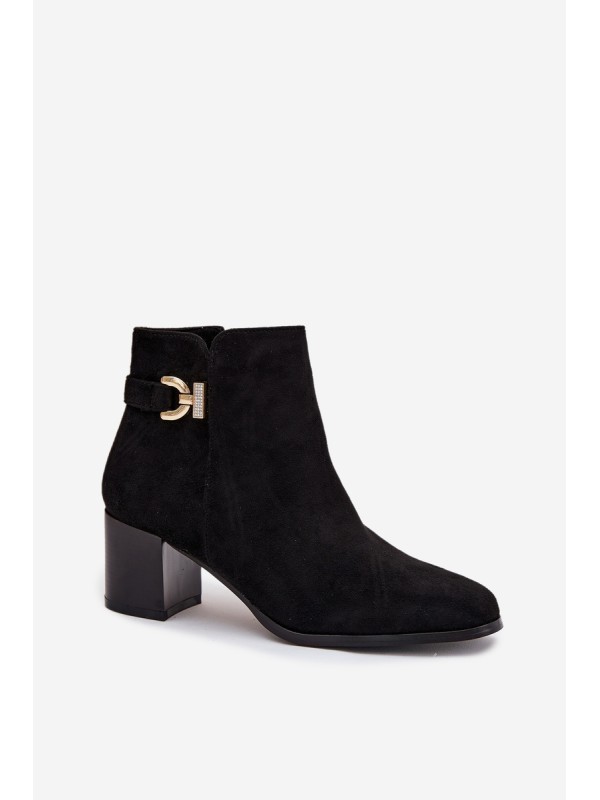 Insulated Women's Ankle Boots on Heel with Gold Detail Black Renora