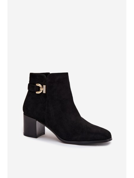 Insulated Women's Ankle Boots on Heel with Gold Detail Black Renora