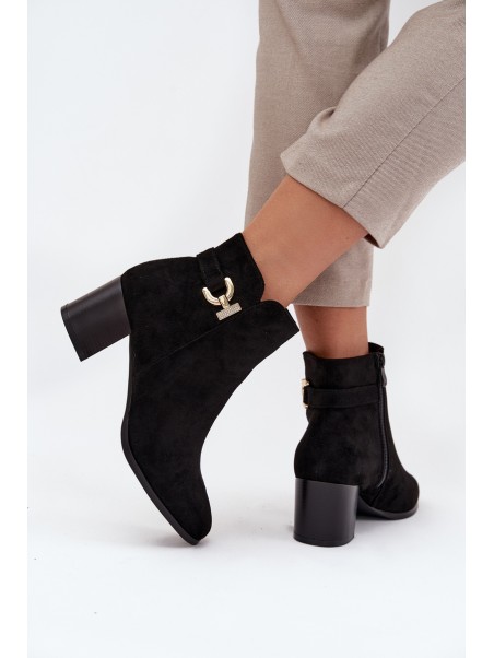 Insulated Women's Ankle Boots on Heel with Gold Detail Black Renora
