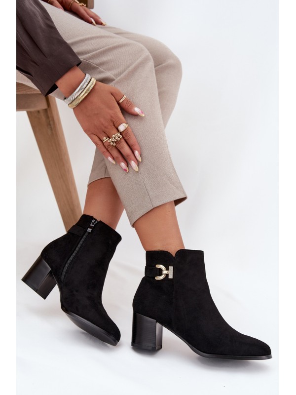 Insulated Women's Ankle Boots on Heel with Gold Detail Black Renora