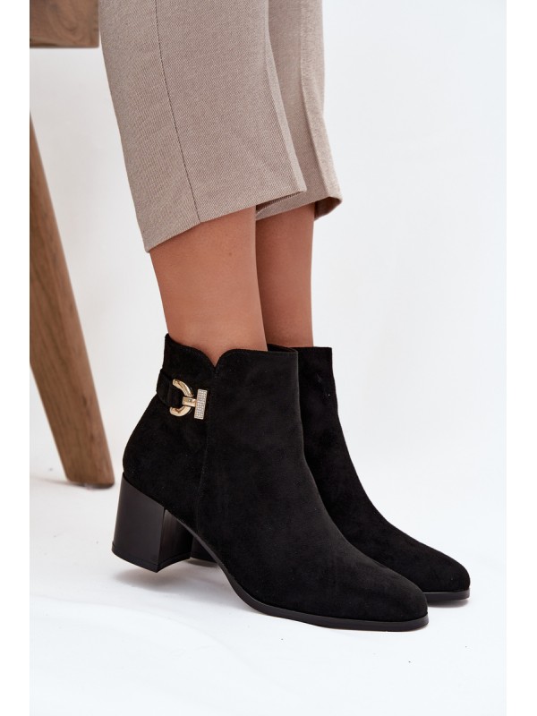 Insulated Women's Ankle Boots on Heel with Gold Detail Black Renora