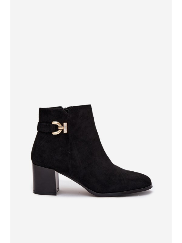 Insulated Women's Ankle Boots on Heel with Gold Detail Black Renora