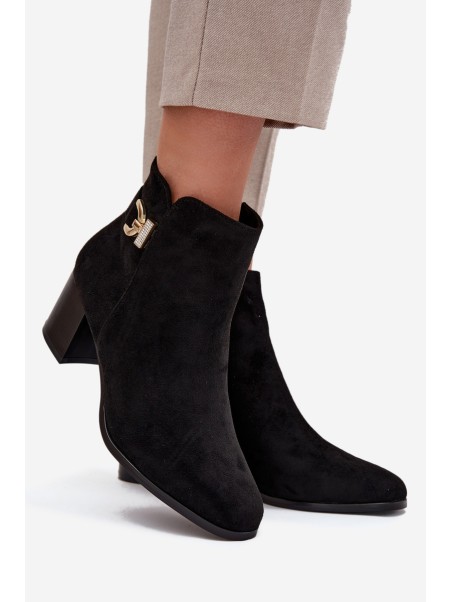 Insulated Women's Ankle Boots on Heel with Gold Detail Black Renora