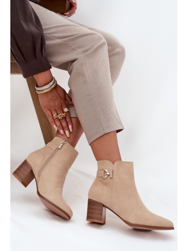 Insulated Women's ankle boots on heel with gold detail beige Renora