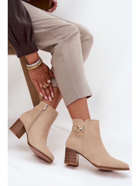 Insulated Women's ankle boots on heel with gold detail beige Renora